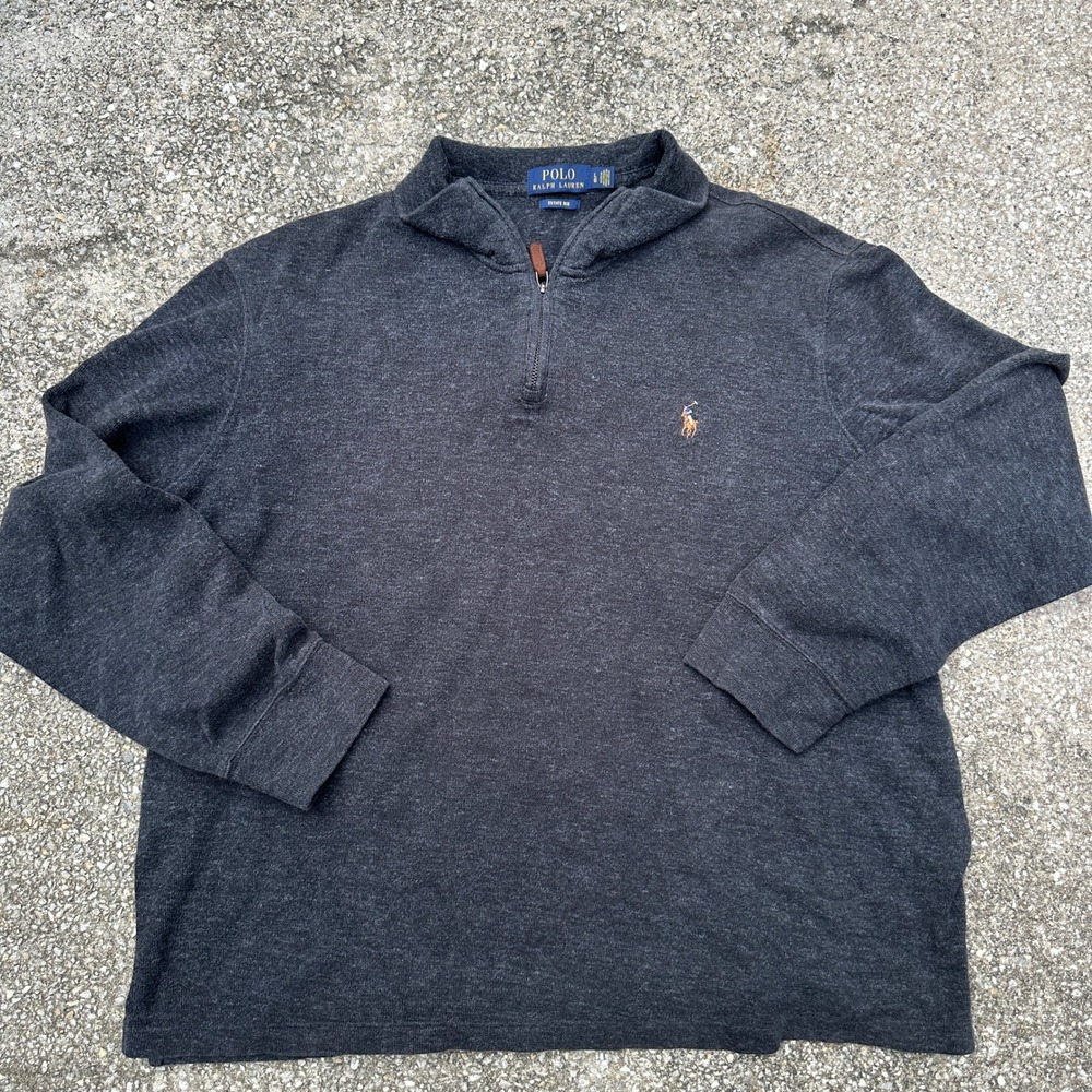 Polo Ralph Lauren Mens Estate Rib Quarter Zip Pullover Charcoal Grey L